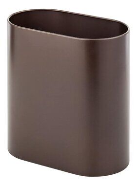 Brown Metal Oval Trash Can, Slim Garbage Bin for Bathroom, Bedroom, Powder Room